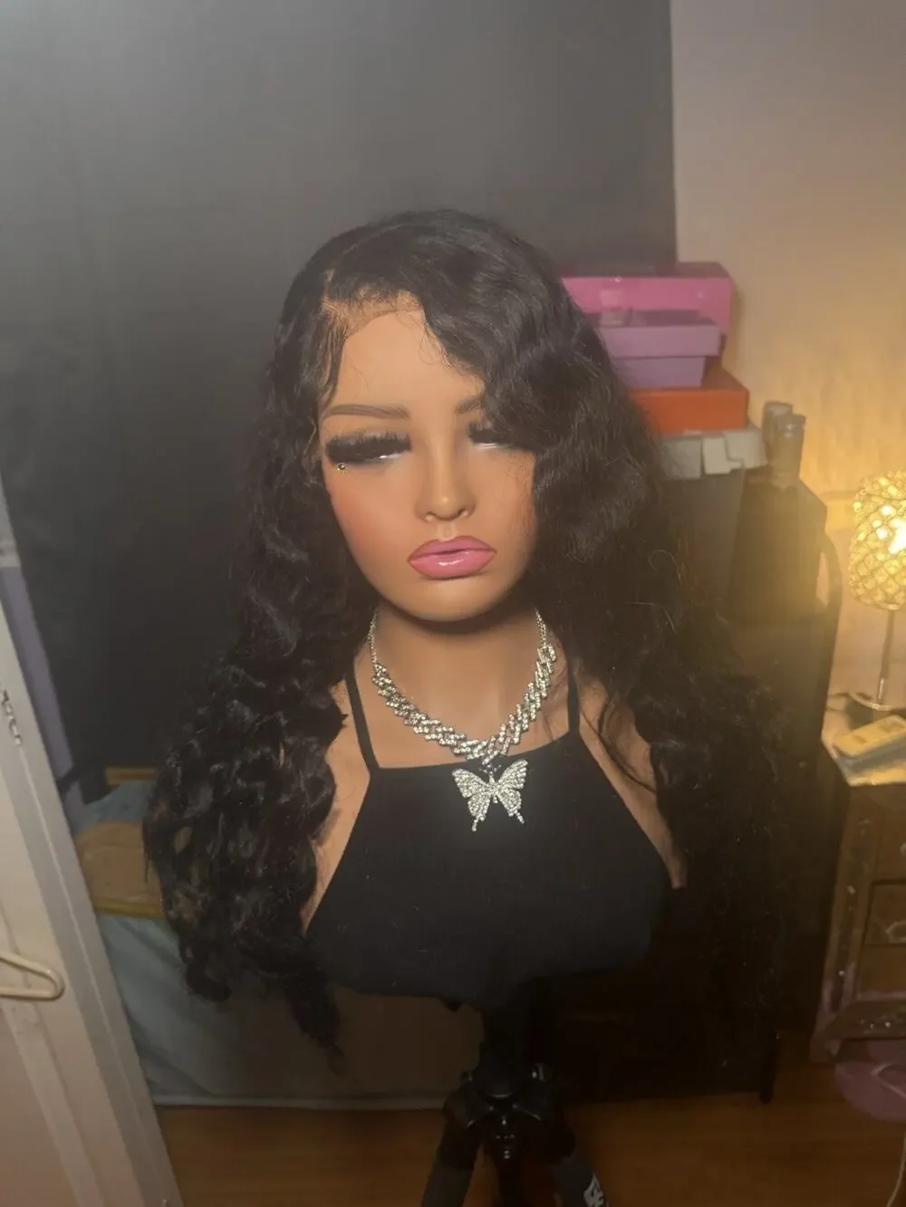 100% Human Hair Wig 13x6 Lace Front Black Wavy Pre-Plucked Customized